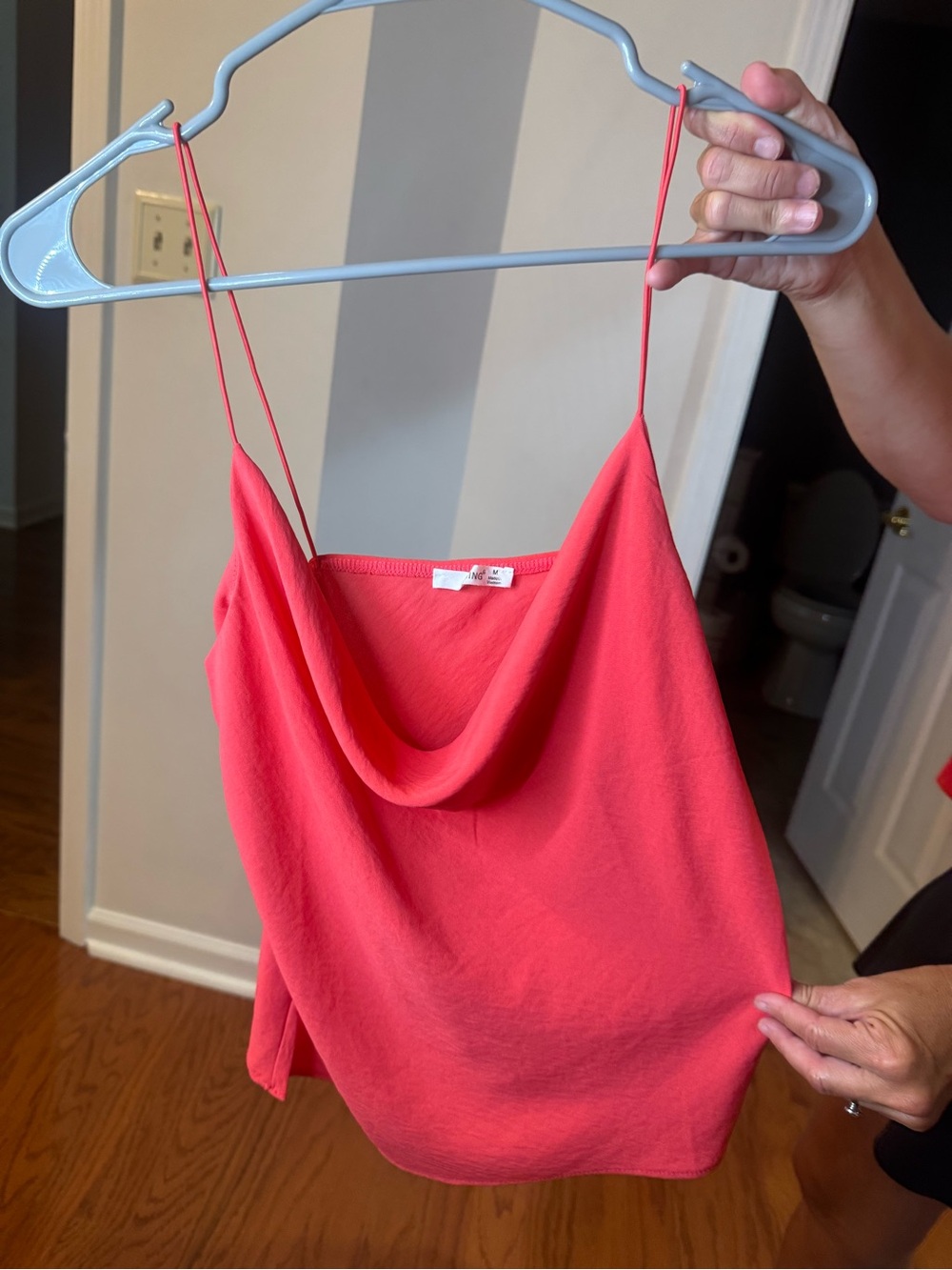 Ing Coral-Red Cowl Neck Spaghetti Strap Tank